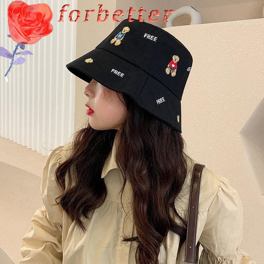 Nón Tai Bèo Chống Nắng Bằng Vải Cotton In Chữ Và Gấu Dễ Thương Phong Cách Nhật Bản Cho Nữ