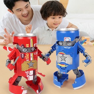 Mô hình đồ chơi robot biến hình chai nước soda giáo dục cho bé trai