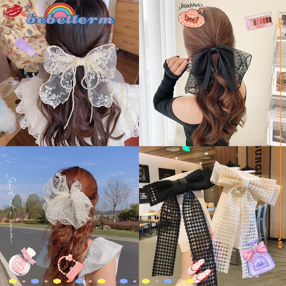 Kẹp Tóc Đuôi Ngựa Bằng Ren Màu Trắng Đen