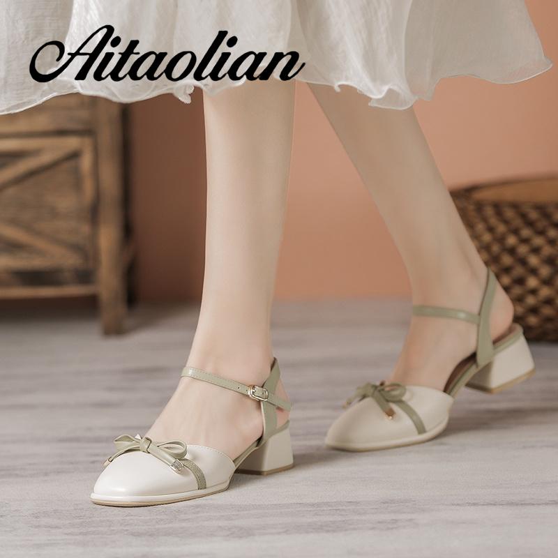 Giày Cao Gót Da Mềm 3.5Cm Thắt Nơ Đính Ngọc Trai Thời Trang Cho Nữ