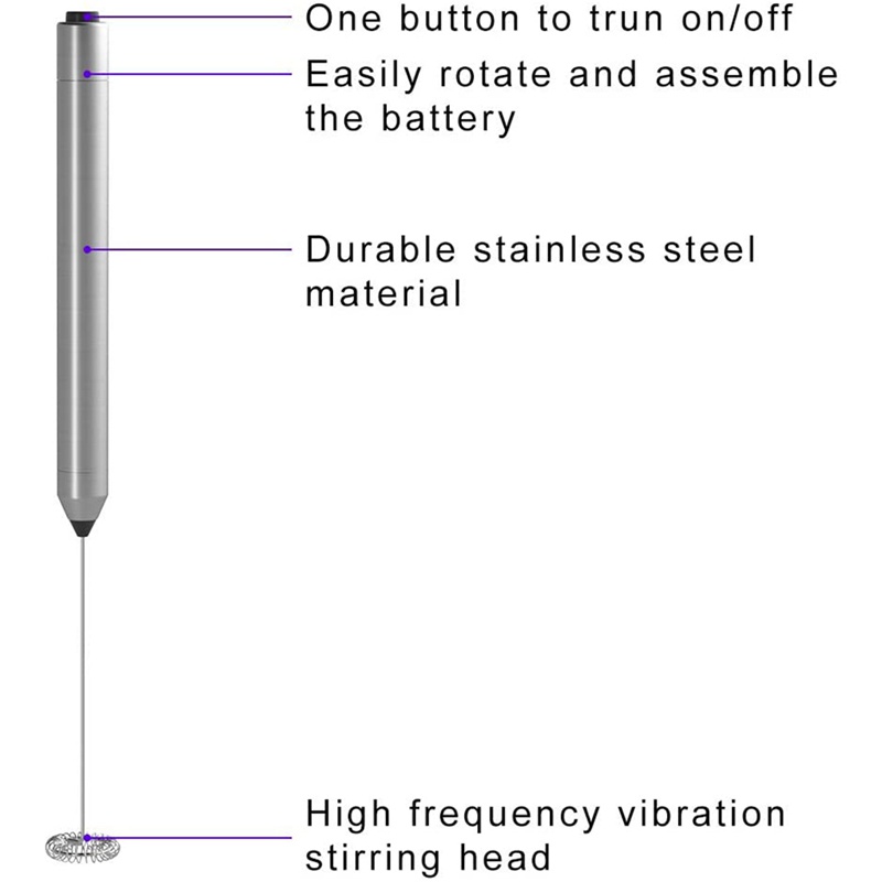 Máy Đánh Sữa Tạo Bọt Cà Phê Bằng Thép Không Gỉ Cầm Tay Chạy Bằng Pin