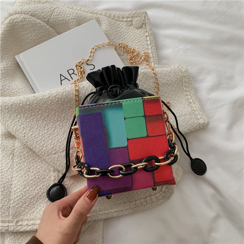Túi Đeo Chéo Hình Vuông Nhỏ Màu Cầu Vồng Thời Trang Hàn Quốc