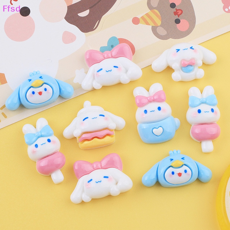 {Ffsd} Set 10 Phụ Kiện Kẹp Tóc Trang Sức / Điện Thoại Hình Chú Chó Trắng Đính Đá Lấp Lánh DIY