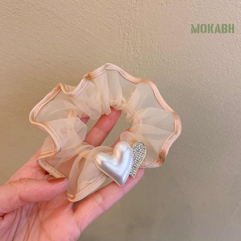 Dây Cột Tóc Co Giãn Cao Họa Tiết Trái Tim Đôi Lấp Lánh