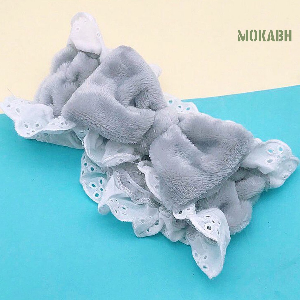 [Mok Abh] Băng Đô Thắt Nơ Bằng Lông Cừu San Hô Dày Mềm Co Giãn Chống Dầu Trang Trí Tóc Dành Cho Nữ