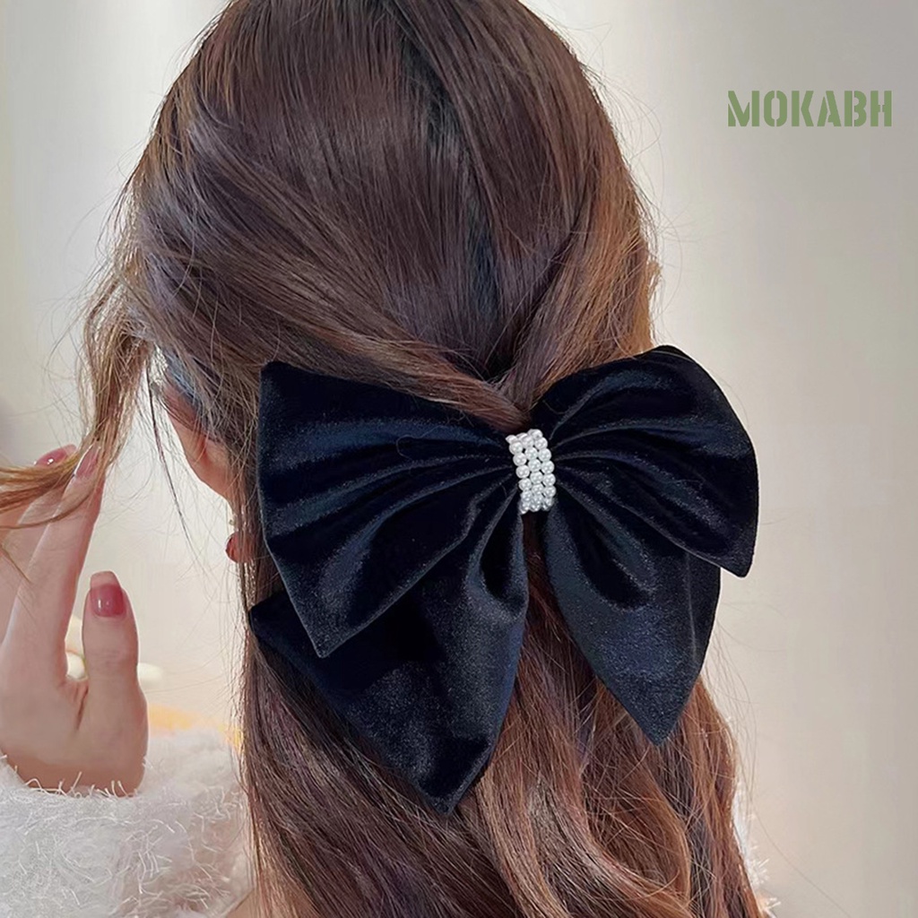 Kẹp Tóc Hình Nơ Đính Ngọc Trai Giả Hai Lớp Chống Trượt Kiểu Công Chúa