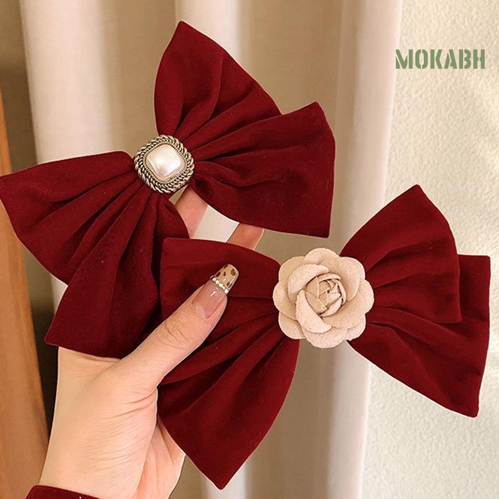 Kẹp Tóc Hình Nơ Màu Trơn Co Giãn Chống Trượt Phong Cách Hàn Quốc Dành Cho Nữ