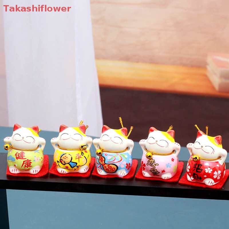 1 Bộ Tượng Mèo May Mắn Mini Bằng Gốm Dễ Thương Trang Trí Nhà Cửa / Văn Phòng / Xe Hơi