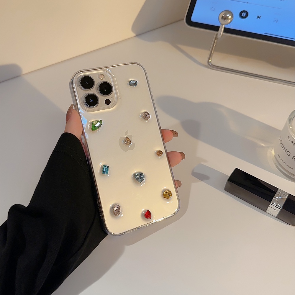 Ốp Điện Thoại Trong Suốt Trang Trí Kim Cương Cho Iphone 14 X XR XM 11 12 13 PRO MAX AT0299