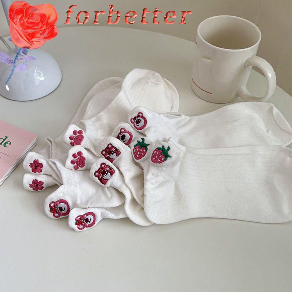 Vớ Cotton Thấm Hút Mồ Hôi In Họa Tiết Gấu Và Dâu Tây Phong Cách Hàn Quốc