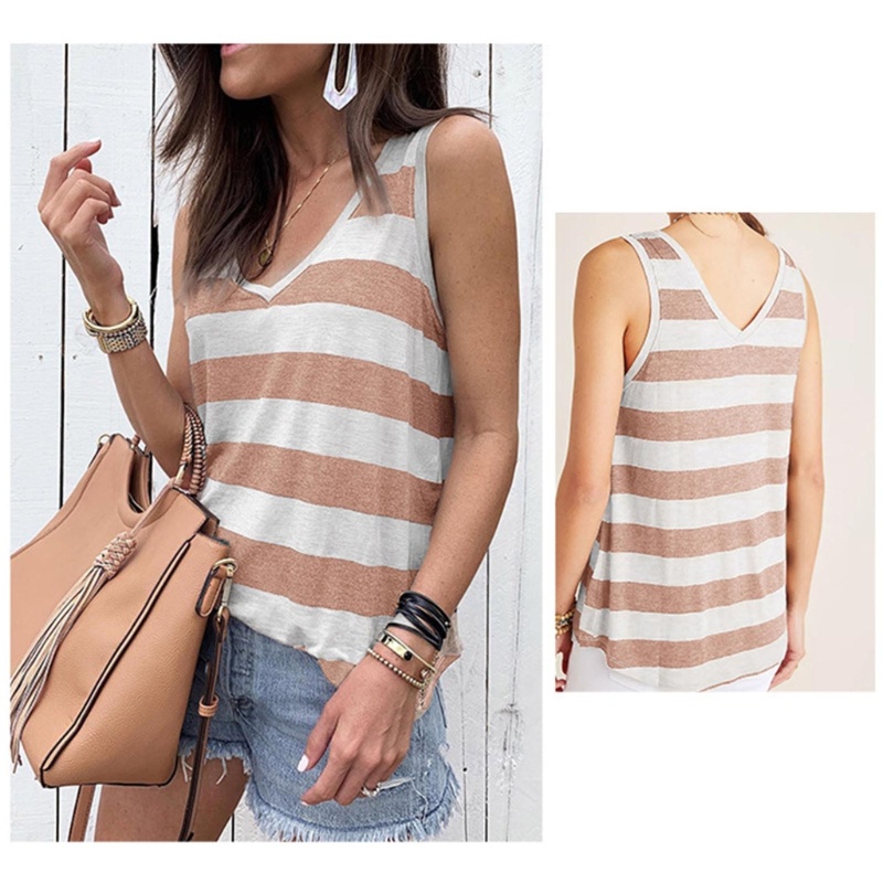 Xiangbao Áo Tank Top Không Tay Cổ Chữ V Họa Tiết Kẻ Sọc Thời Trang Thường Ngày Cho Nữ