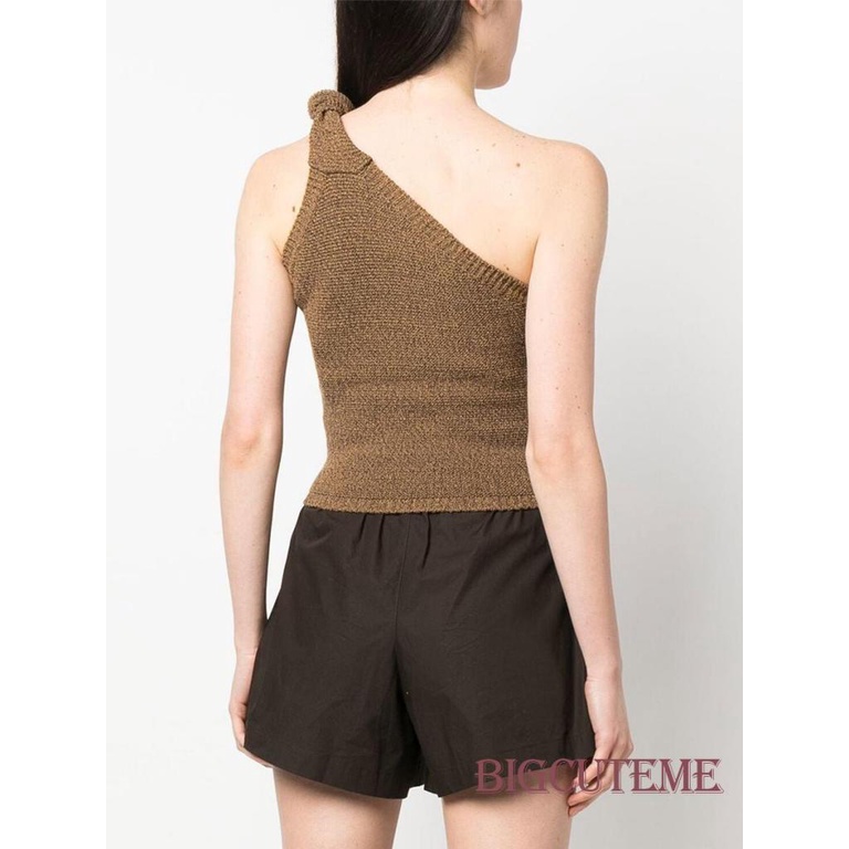 Áo Dệt Kim Sát Nách Màu Trơn Thắt Nơ Một Bên Vai Thời Trang Mùa Hè Cho Nữ