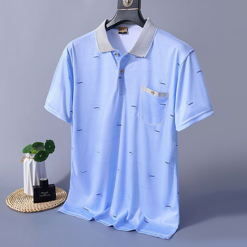 Áo polo Giả Lụa Mát Tay Ngắn Dáng Rộng Thoáng Khí Thời Trang Mùa Hè Cho Nam