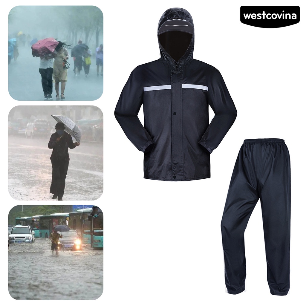 [COD]☁1 Bộ Áo Mưa Thoáng Khí Với Dải Phản Quang Chống Nước Chống Mài Mòn Hai Lớp Dành Cho Lái Xe