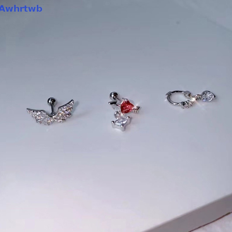 1 Bông Tai Hình Đôi Cánh Bằng Thép Không Gỉ Đính Đá Zircon Màu Hồng Ngọt Ngào Thời Trang Cho Nữ Mới