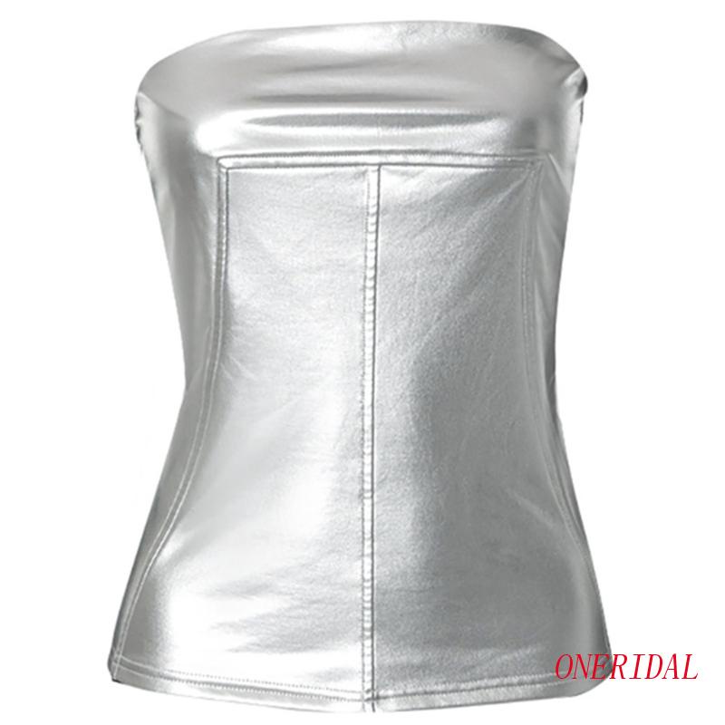 Áo Ống Mùa Hè Màu Bạc Ánh Kim Trễ Vai Gợi Cảm Cho Nữ