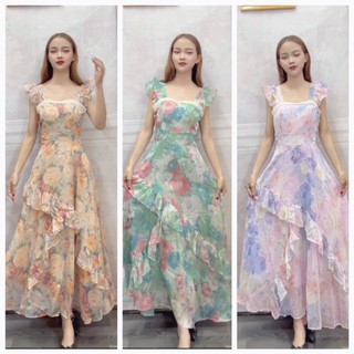 Mã MB59 Đầm hoa nhí dáng maxi dài hai dây cánh tiên