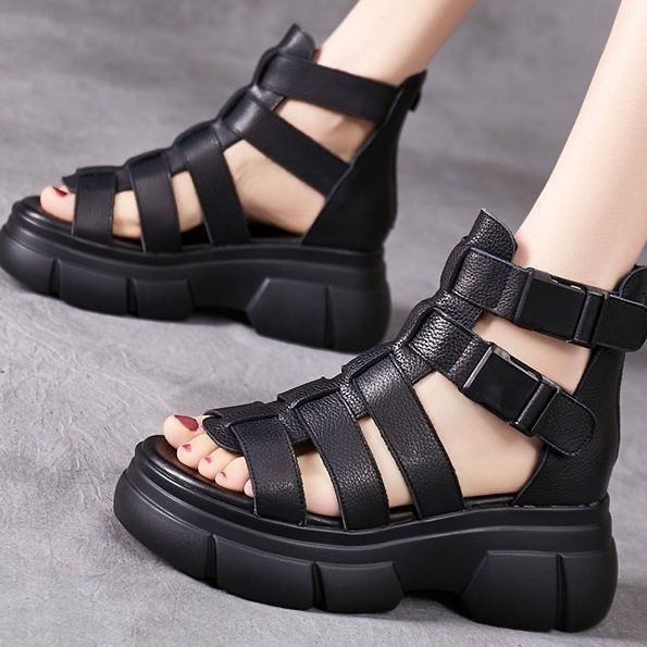 Giày Sandal Cao Gót Đế Dày Bằng Da Thật Mềm Mại Phong Cách Retro Thời Trang Xuân Hè 2023 Dành Cho Bạn Nữ