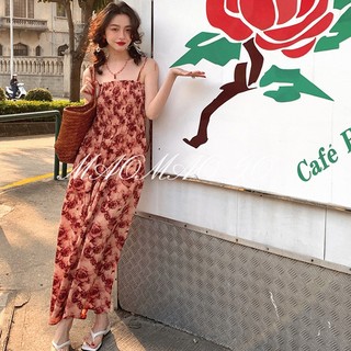   Đầm Hai Dây Ôm Dáng Vừa Vặn In Họa Tiết Hoa Hồng Cổ Điển Kiểu Pháp Cho Nữ