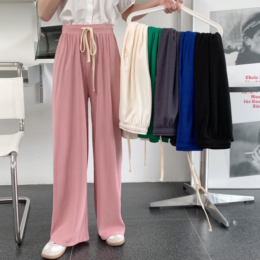 Quần Dài Ống Rộng Lưng Thun Phối Dây Rút Thời Trang Trẻ Trung