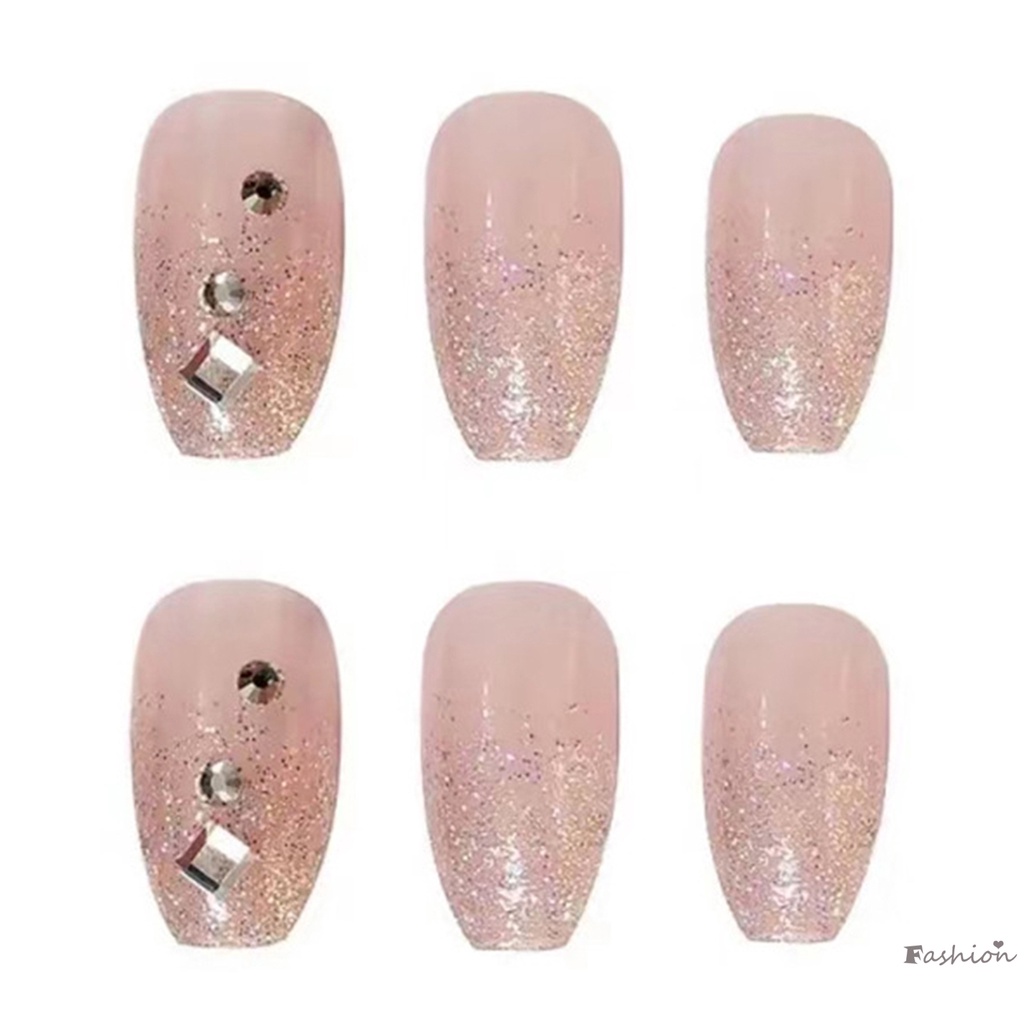 Móng Tay Giả Màu Hồng Lấp Lánh Có Thể Tái Sử Dụng