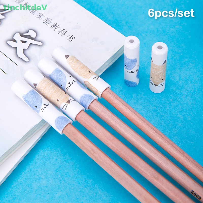 Set 6 Nắp Đậy Bút Chì Hình Mèo Dễ Thương Phong Cách Hàn Quốc