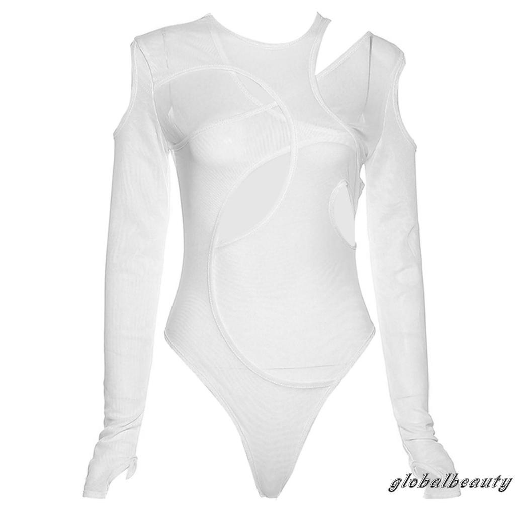 Áo Liền Thân Tay Dài Cổ Thuyền Dáng Ôm Hở Lỗ Màu Trơn Phối Quần Lọt Khe Thời Trang Quyến Rũ Cho Nữ