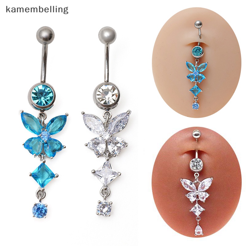 Khuyên Rốn Thép Không Gỉ Đính Đá Zircon Hình Bướm Thời Trang Cho Nữ