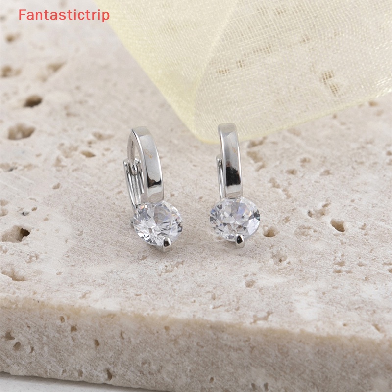 1 Đôi Bông Tai Tròn Đính Đá Zircon Đơn Giản Thời Trang Phong Cách Hàn Quốc Dành Cho Nữ