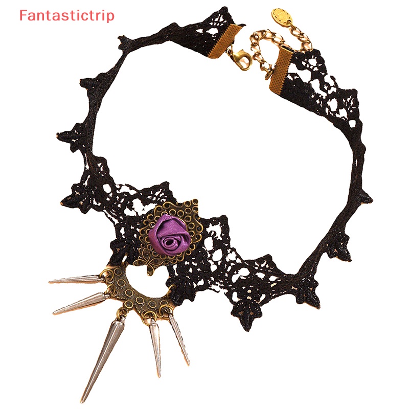 [Fantastictrip] Vòng Cổ Choker Ren Hoa Đính Đinh Tán Phong Cách Gothic Cổ Điển Quyến Rũ Cho Nữ Mới