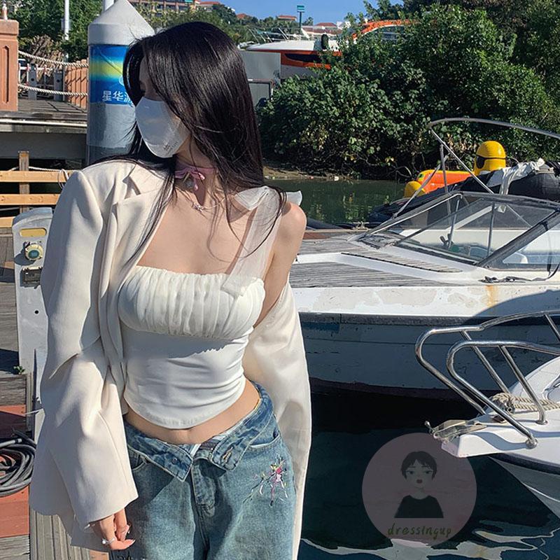 Áo Tulle Mỏng Không Tay Thiết Kế Cột Dây Thời Trang Mùa Hè Cho Nữ