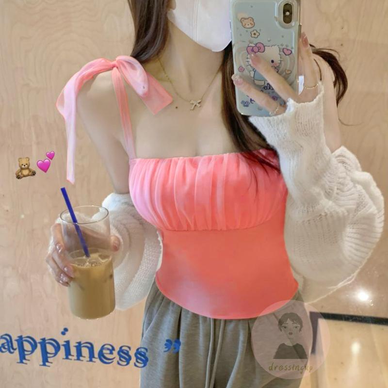 Áo Tulle Mỏng Không Tay Thiết Kế Cột Dây Thời Trang Mùa Hè Cho Nữ