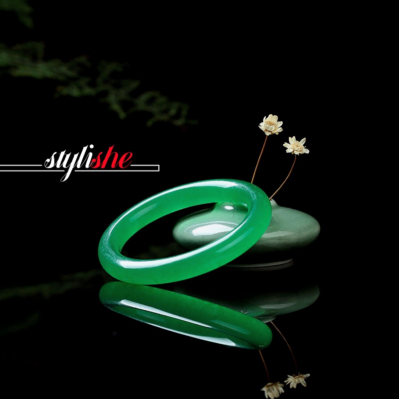 Vòng Tay Ngọc Bích Bản Rộng 13 / 18mm Phong Cách Trung Hoa Thời Trang Cho Nữ