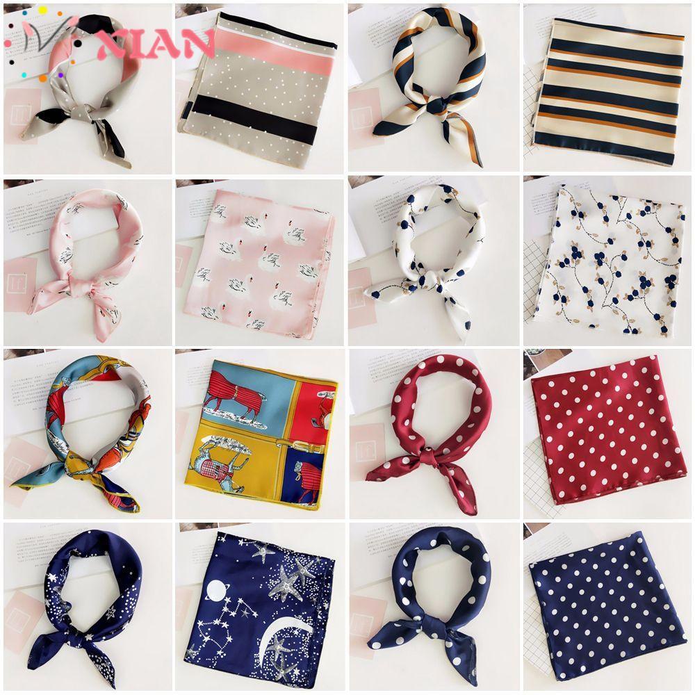 Khăn quàng cổ vuông kiêm băng đô bằng lụa satin phong cách cổ điển thời trang mùa hè tinh tế cho nữ