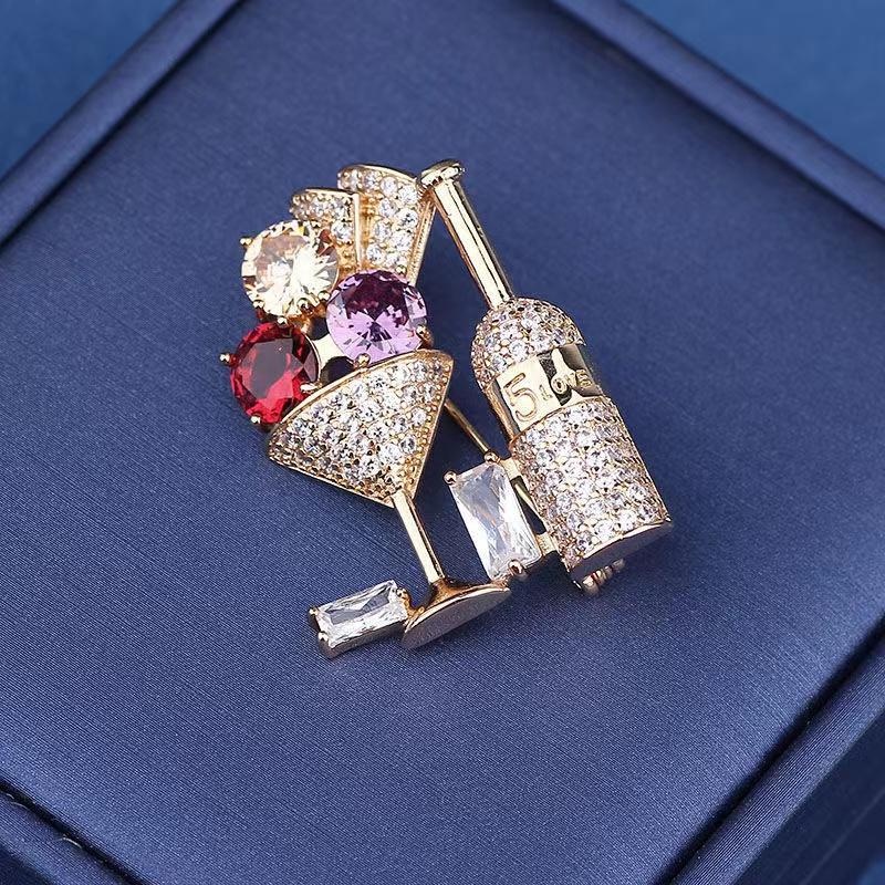 Ghim Cài Áo Hình Ly Cocktail Bằng Thủy Tinh Dát Đá Zircon Thời Trang Sáng Tạo