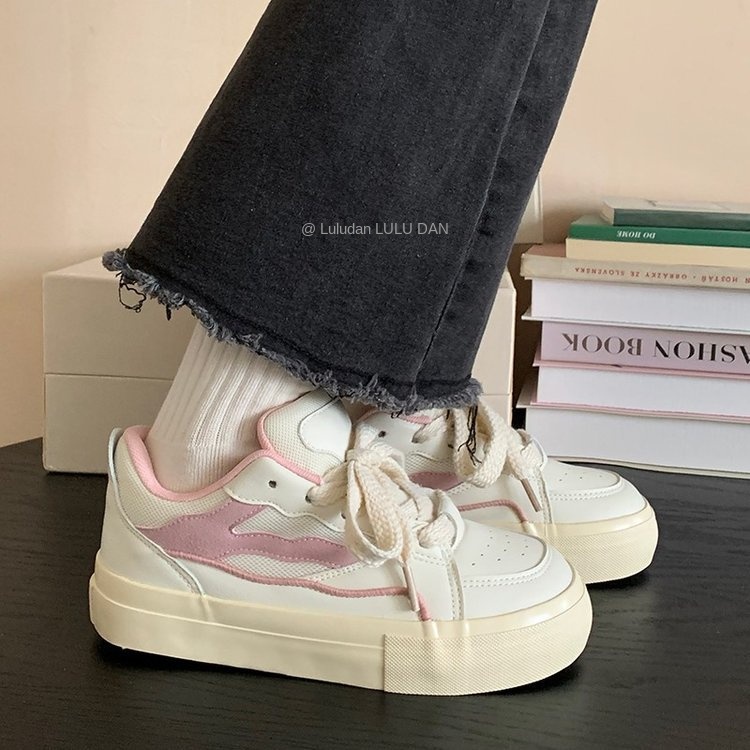 Giày Thể Thao Da Đế Bằng Phong Cách Retro Thời Trang Cho Nữ