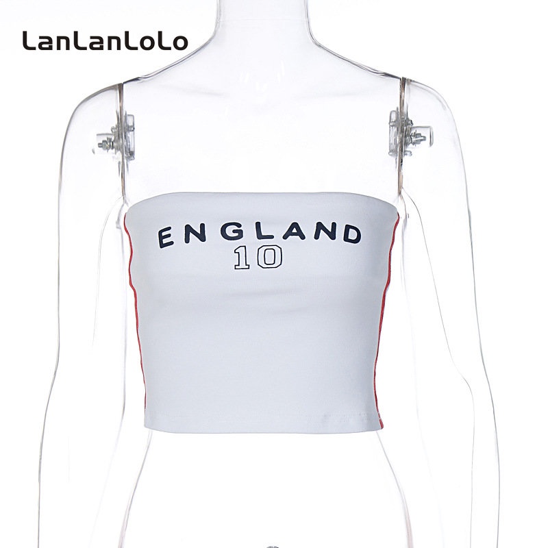 Áo ống LanLanLoLo 100% cotton dáng ôm in chữ thời trang 2023 cho nữ