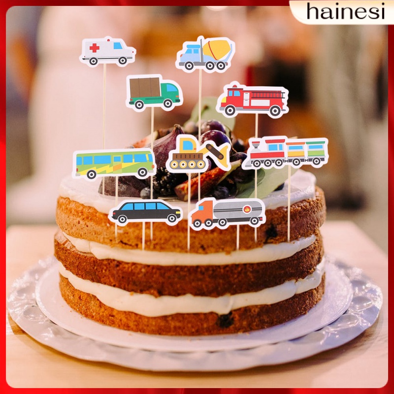Set 18 Que Cắm Trang Trí Bánh Cupcake Hình Xe Hơi Hoạt Hình