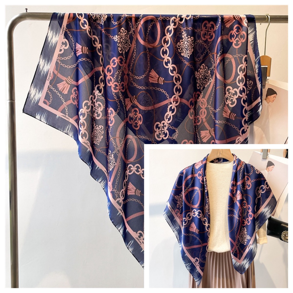 Khăn Choàng Cổ Giả Lụa In Họa Tiết Thời Trang Thu Đông 90 * 90CM