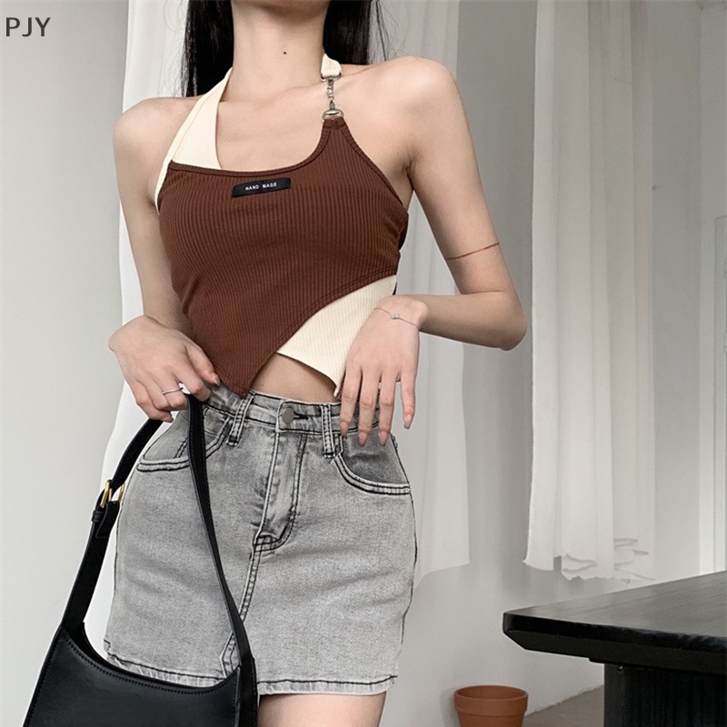 Áo Croptop Không Tay Dáng Ôm Phong Cách Retro Thời Trang Mùa Hè Dành Cho Nữ PJ