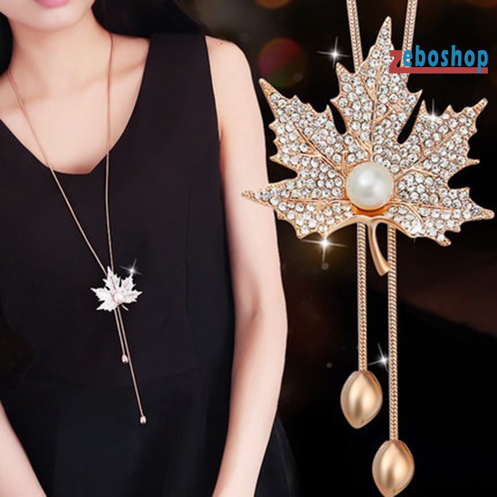 Vòng cổ Hợp Kim Mặt Hình Lá Phong Đính Đá Đơn Giản Cho Nữ