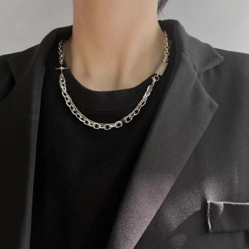 Dây Chuyền Hai Lớp Họa Tiết Thánh Giá Phong Cách Hip Hop Hàn Quốc Thời Trang Cho Nam Và Nữ