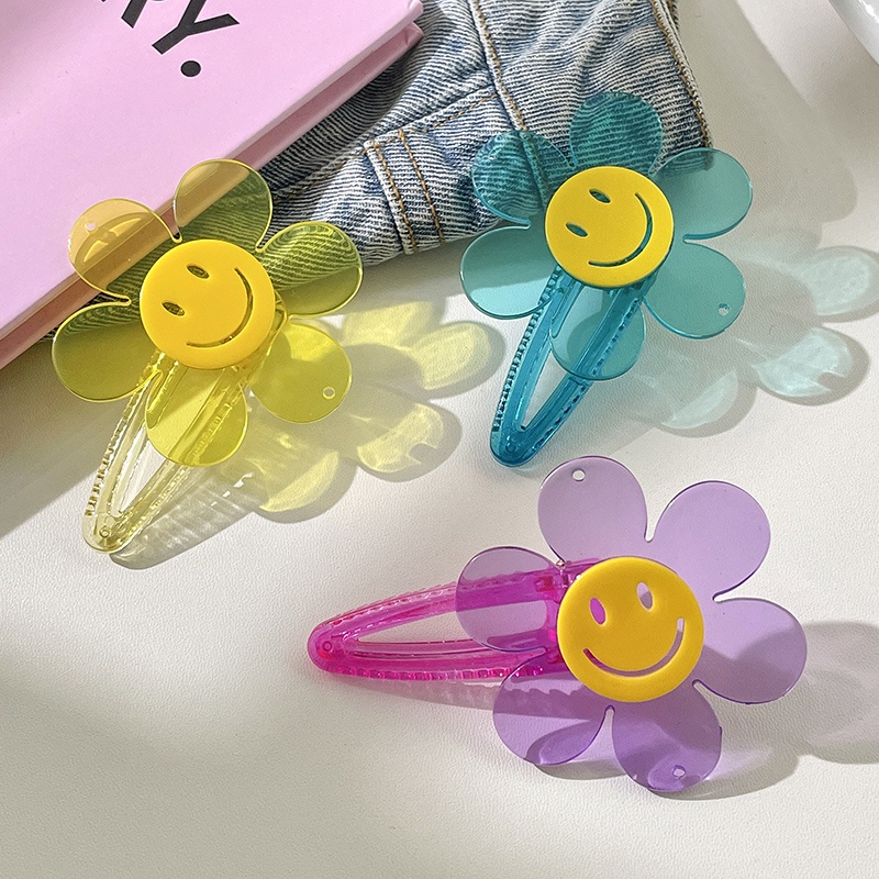 Kẹp Tóc Lớn Bằng Acrylic Hình Hoa Hướng Dương / Mặt Cười Phong Cách Hàn Quốc Cho Nữ