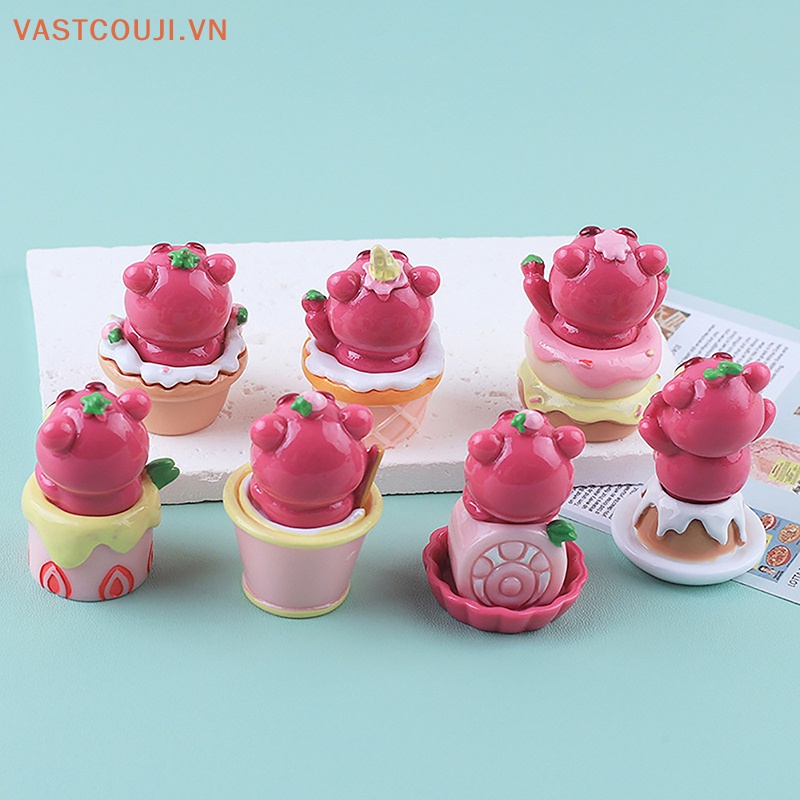 1 Tượng Gấu Và Dâu Tây Mini Trang Trí Đáng Yêu