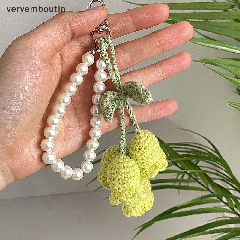 1 Móc Khóa Đan Len Hình Hoa Lá Xinh Xắn
