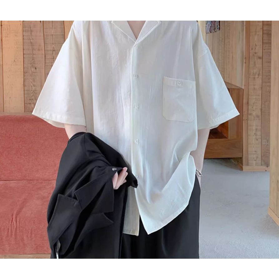 Áo Sơ Mi Tay Ngắn Dáng Rộng Phong Cách Nhật Bản Thời Trang Mùa Hè Cho Nam