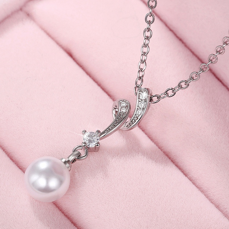 Ygt Vòng cổ Bạc Mặt Đá Zircon Ngọc Trai Trắng Dành Cho Nữ