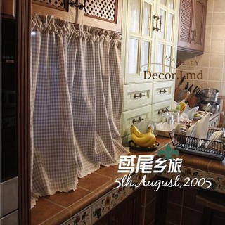 Rèm kẻ caro be che kệ bếp và viền,phong cách vintage chống nắng cao cấp, màn vải treo tường trang trí decor phòng ngủ