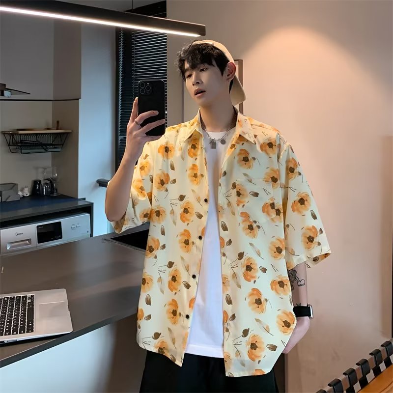 Áo Sơ Mi Lụa Lạnh Tay Ngắn Dáng Rộng In Họa Tiết Da Báo Thời Trang Mùa Hè Cho Nam Giới