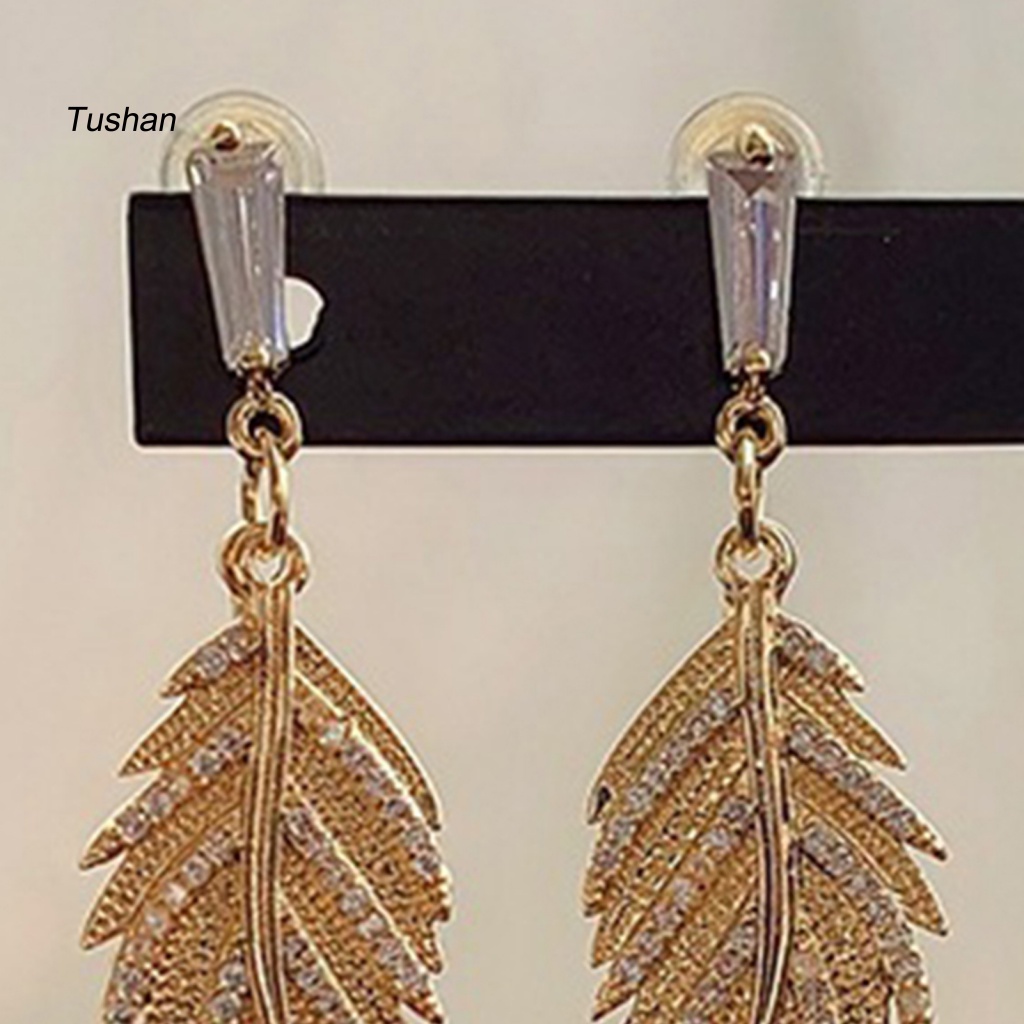 1 Đôi Bông Tai Chiếc Lá Đính Đá Thời Trang Dành Cho Nữ